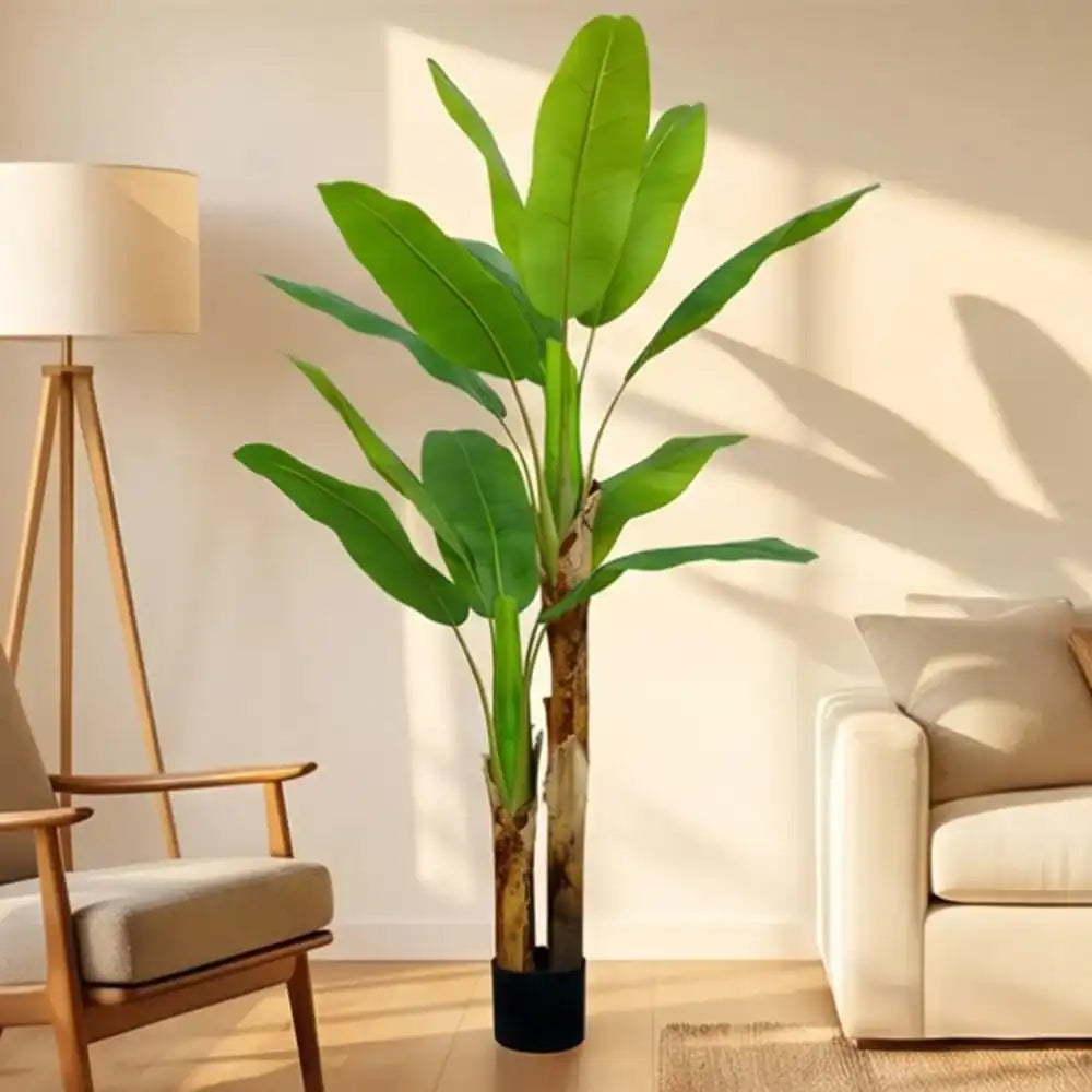 Kiko Artificial 2 Branch 11PCS +2BUD Banana Tree in Plastic Pot Fake Floor Plant Greenery Potted Plants for