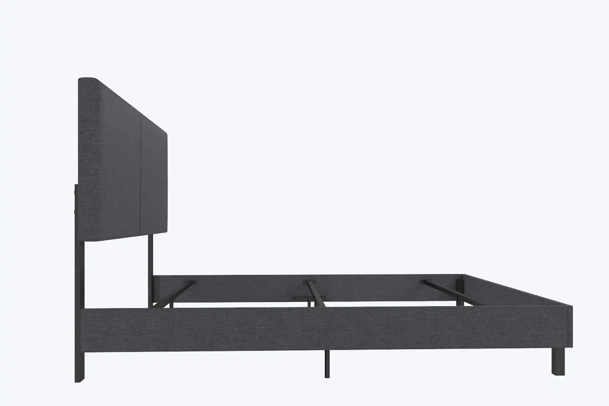 DHP Janford Upholstered Bed, Chic Grey Linen Platform Queen Bed with Modern Headboard