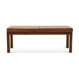 Austin Antique Tan Leather Bench with Lines, Solid Wood