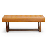 Cameron Leather Bench, Mid-Century Modern, Solid Wood Frame, Espresso
