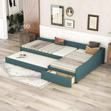 Double Twin Daybed with Trundle & Drawer, Upholstered Green