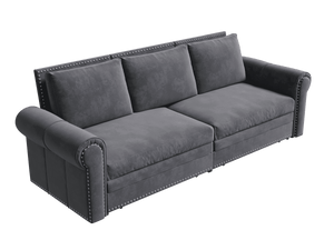 King Sleeper Sofa Bed 94", 3-in-1 Convertible in Velvet with Nailhead Trim
