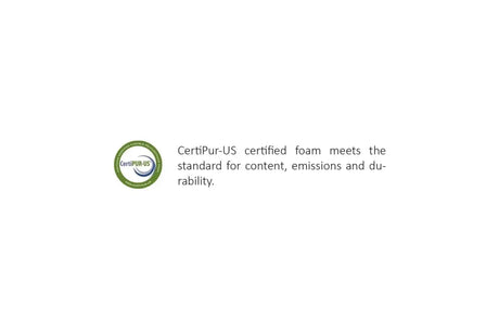 CertiPur-US certified foam badge with text on content, emissions, and durability standards