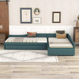 Double Twin Daybed with Trundle & Drawer, Upholstered Green
