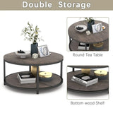 Round Coffee Table,36" Coffee Table for Living Room,2-Tier Rustic Wood Desktop with Storage Shelf Modern