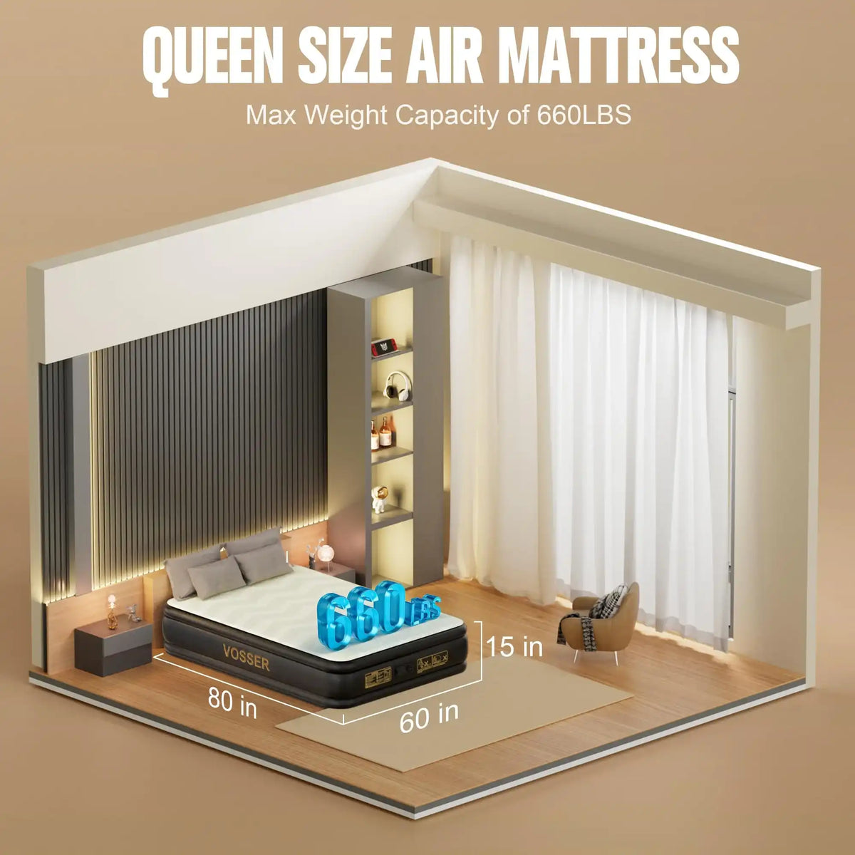 Air Mattress Queen with Built in Pump,Foam Topper Blow up Mattress
