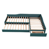 Double Twin Daybed with Trundle & Drawer, Upholstered Green