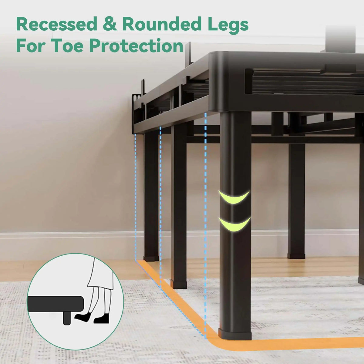 24 inch HIgh Queen Bed Frame with Rounded Legs, Double Layer Design