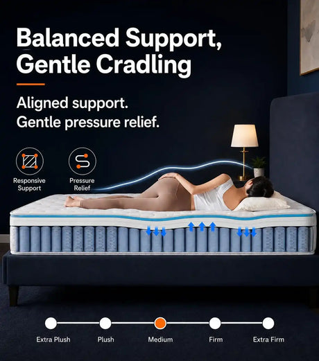 Full XL Mattress, 14 Inch Hybrid Full Mattress in a Box with Cooling Gel Memory Foam & Pocket Springs