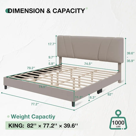 Novilla King Size Bed Frame with Adjustable Headboard Platform King Bed Frame Linen Fabric Upholstered