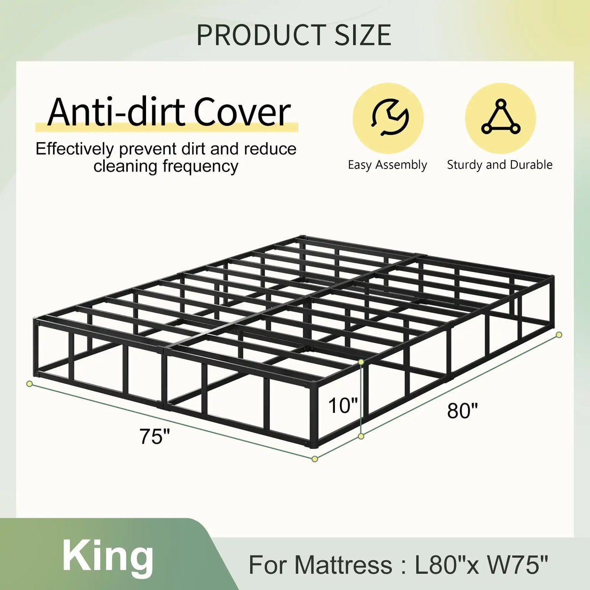 10 Inch King Box Spring High Profile, Heavy Duty Metal King Size Box Spring Bed Base with Fabric Cover