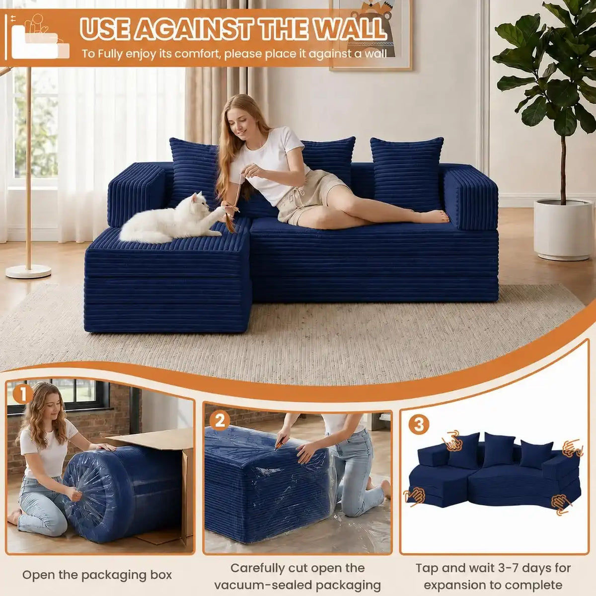79" Modular Sectional Sofa, Boneless Convertible Sleeper Sofa Bed