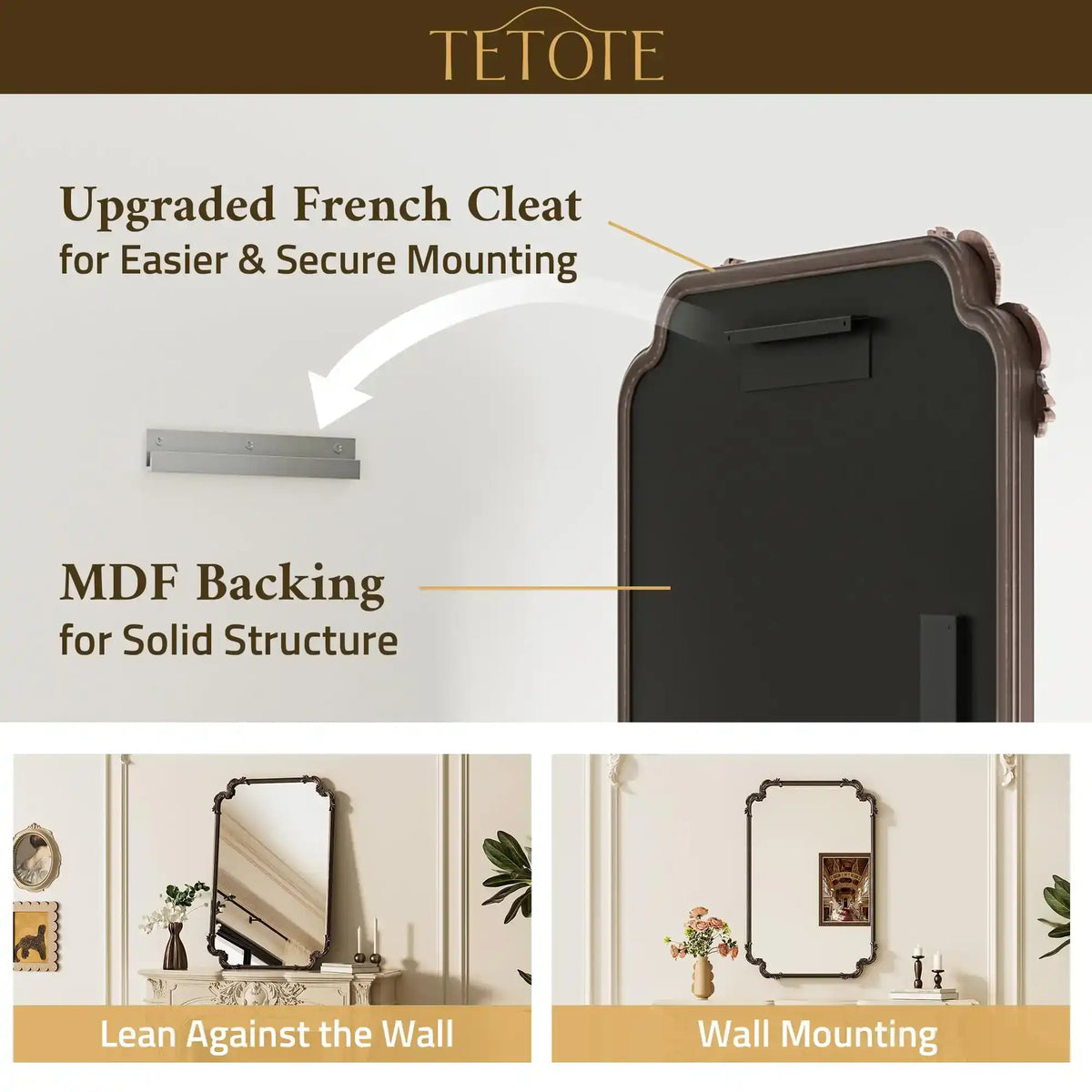 Antique Bronze Rectangle Mirror for Mantle Fireplace 30 x 36 Baroque Vintage Ornate Scroll Wall Mirror with