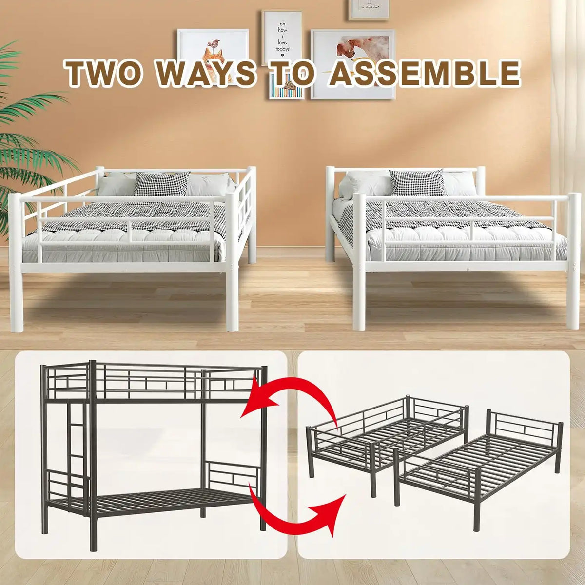 Metal Bunk Bed Twin Over Twin Sturdy Heavy Duty Bunk Beds