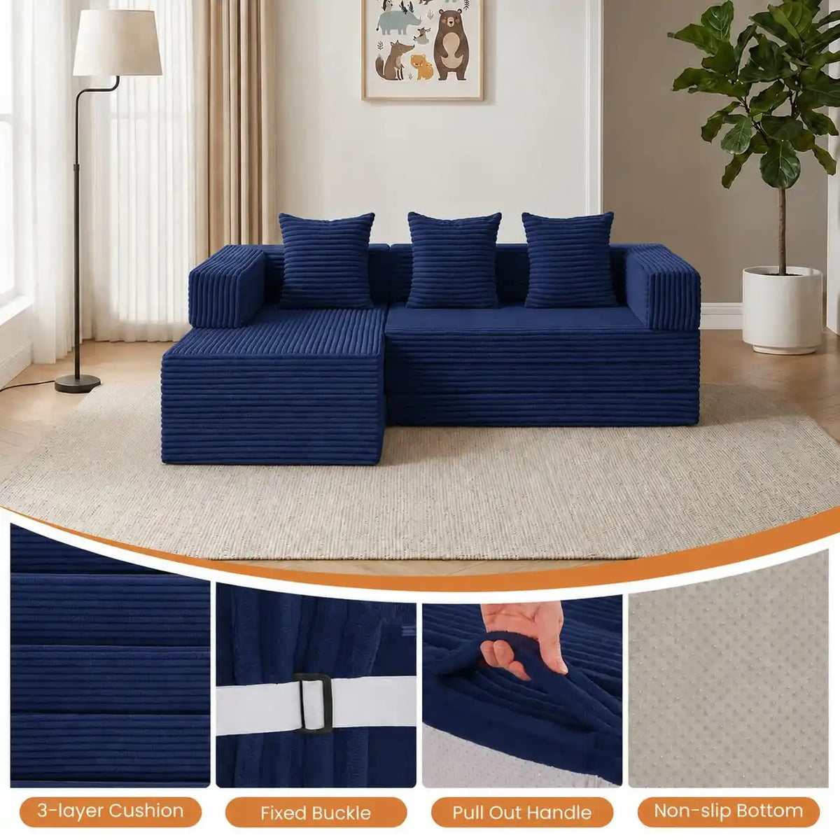79" Modular Sectional Sofa, Boneless Convertible Sleeper Sofa Bed