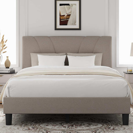 Novilla King Size Bed Frame with Adjustable Headboard Platform King Bed Frame Linen Fabric Upholstered