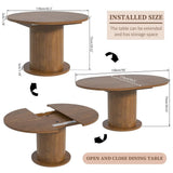 43.3 inch 59 inch Adjustable Size Round Dining Table for 4 6, Unique Design Modern Farmhouse Kitchen Table