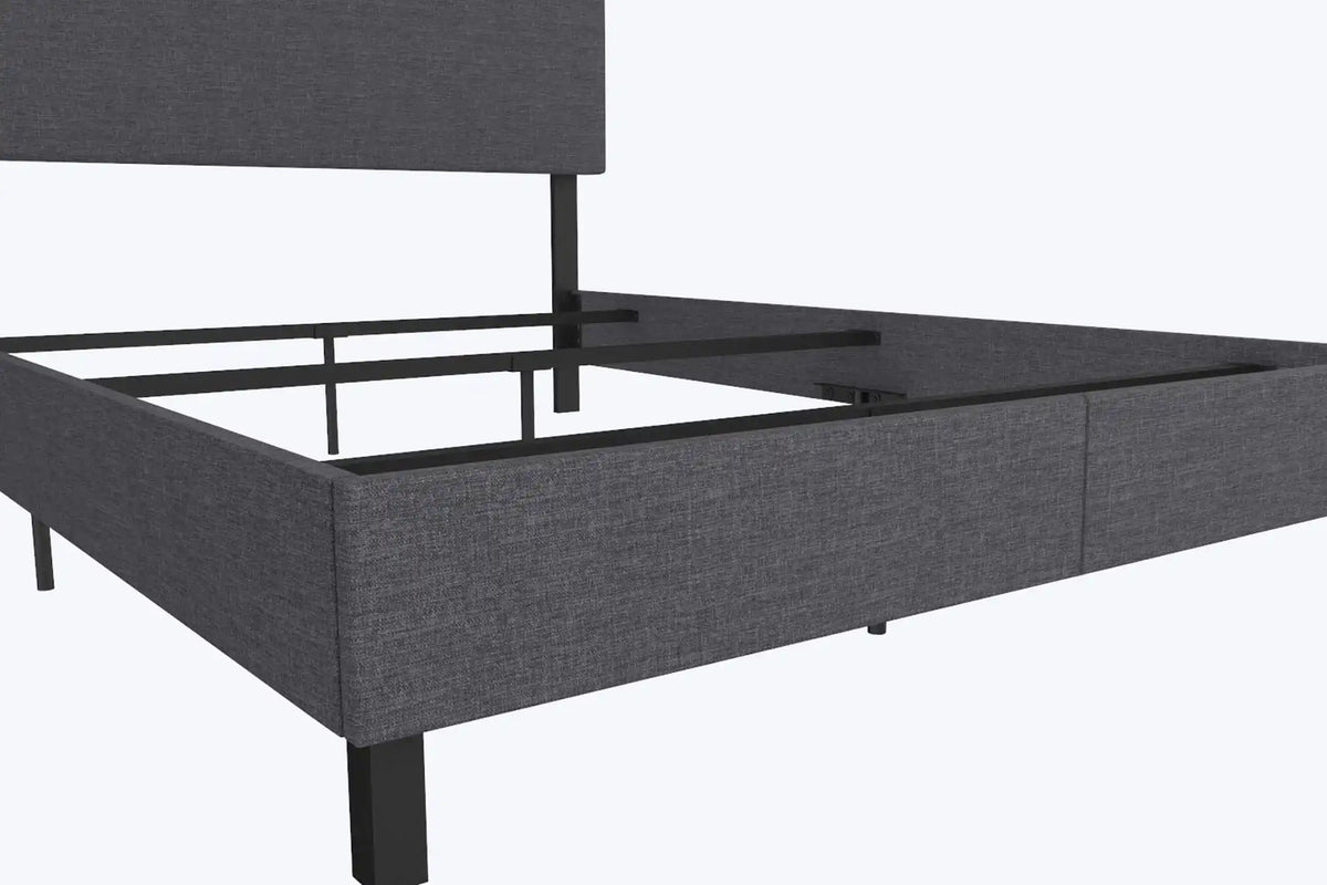 DHP Janford Upholstered Bed, Chic Grey Linen Platform Queen Bed with Modern Headboard