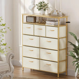 9 Drawer Fabric Dresser, Bamboo Fabric Drawer Dresser, Large Capacity Storage, for Bedroom and Living Room