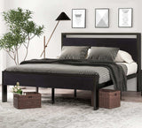 Queen 14" Black Oak Metal Platform Bed with Headboard & Footboard