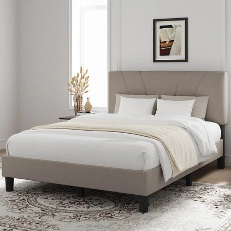Novilla King Size Bed Frame with Adjustable Headboard Platform King Bed Frame Linen Fabric Upholstered