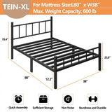 Twin-XL Size Bed Frame with Headboard and Footboard, Black