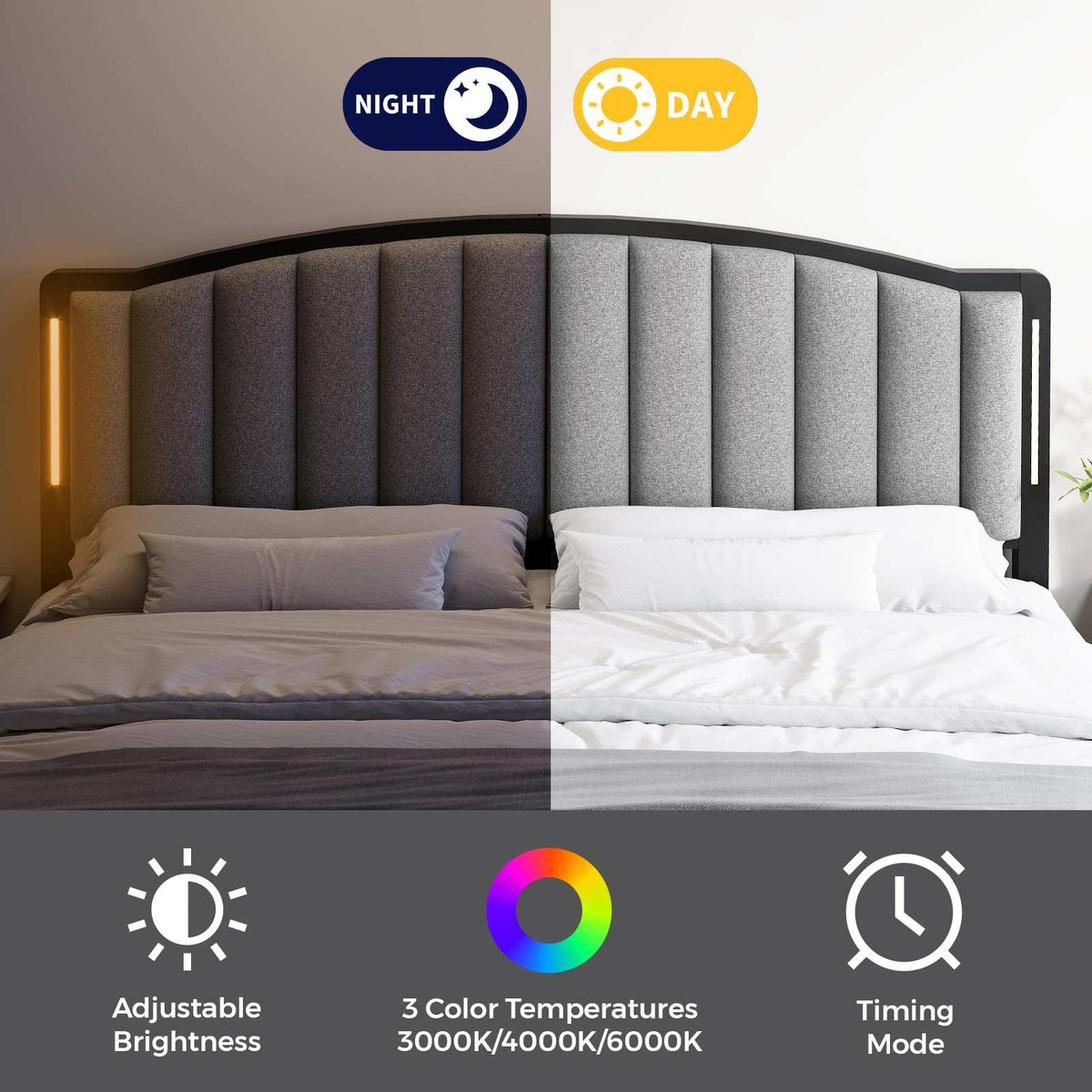 Headboard for Queen Size Bed, Upholstered Vertical Channel Tufting Head Boards