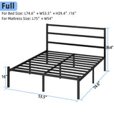 Full Size Bed Frame with Headboard and Footboard, 14 Inch Metal Platform Full Bed Frame with Steel Slat