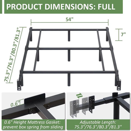 Full Metal Bed Frame, 7 Inch Low Heavy Duty Platform Bed Frames Full Size for Box Spring and Mattress