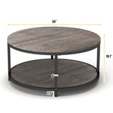 Round Coffee Table,36" Coffee Table for Living Room,2-Tier Rustic Wood Desktop with Storage Shelf Modern