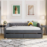 Full Daybed, Upholstered with Two Drawers, Gray