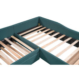 Double Twin Daybed with Trundle & Drawer, Upholstered Green