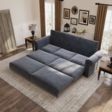 King Sleeper Sofa Bed 94", 3-in-1 Convertible in Velvet with Nailhead Trim