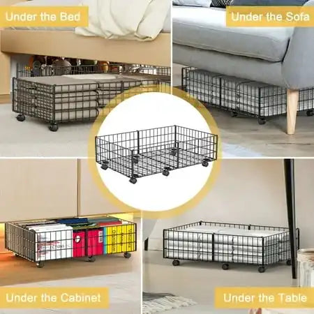 Under Bed Storage with Wheels, 2 Pack Living Room Bedroom Storage Organizers