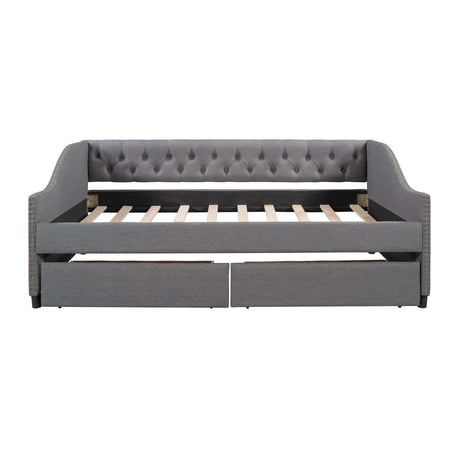 Daybed, Upholstered with Two Drawers, Gray