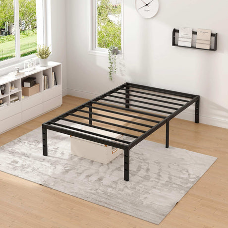 Metal Bed Frame,Twin Size Bed Frame with Storage Space,Heavy Duty Sturdy Mattress Foundation,Easy