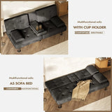 Black Linen Futon Sofa Bed, Futon Couch for Living Room