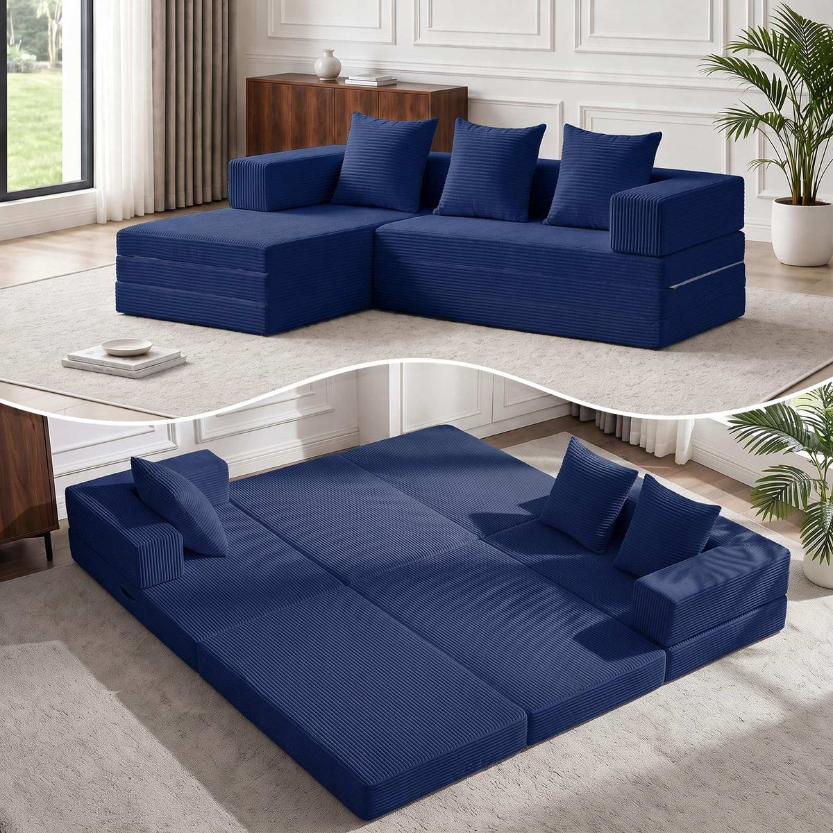 79" Modular Sectional Sofa, Boneless Convertible Sleeper Sofa Bed