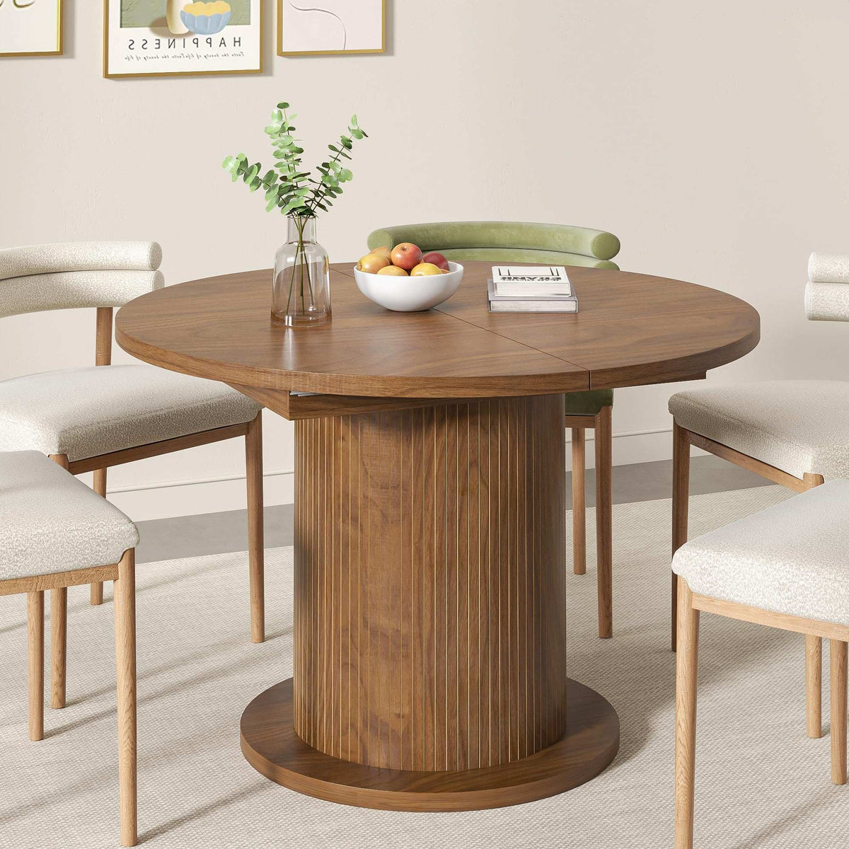 43.3 inch 59 inch Adjustable Size Round Dining Table for 4 6, Unique Design Modern Farmhouse Kitchen Table