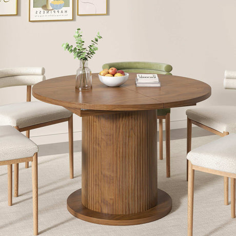 43.3 inch 59 inch Adjustable Size Round Dining Table for 4 6, Unique Design Modern Farmhouse Kitchen Table