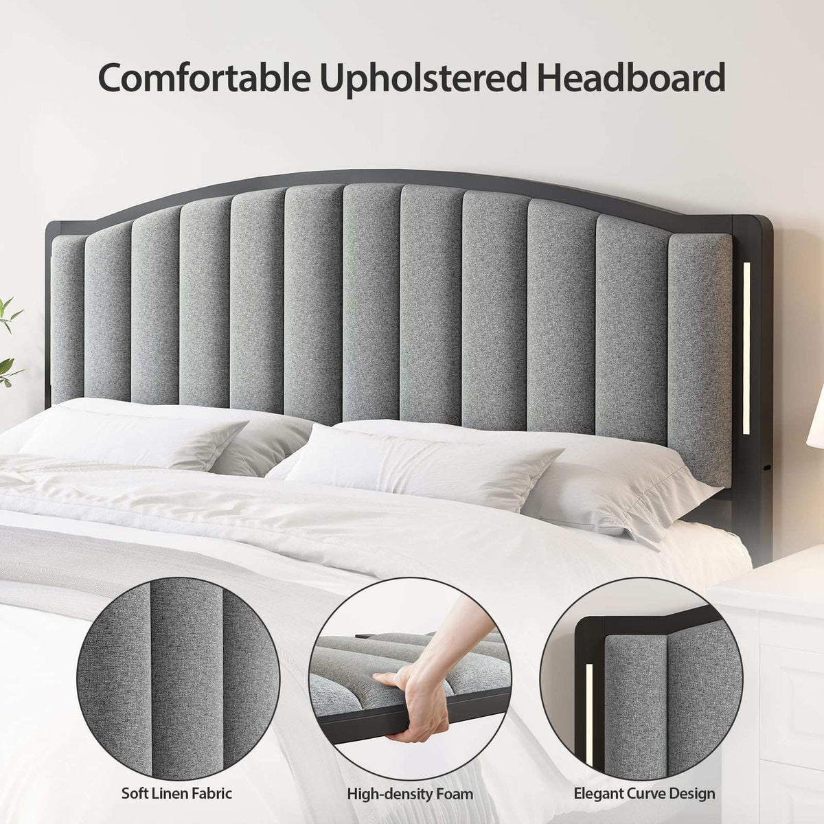Headboard for Queen Size Bed, Upholstered Vertical Channel Tufting Head Boards