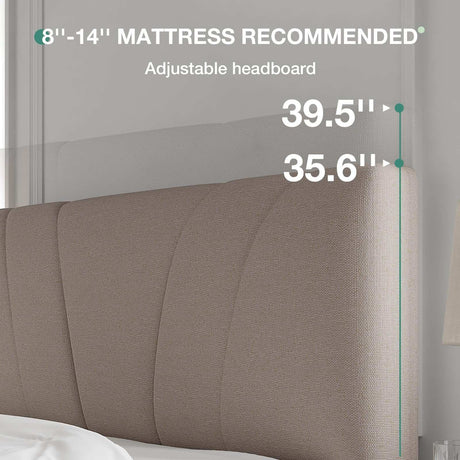 Novilla King Size Bed Frame with Adjustable Headboard Platform King Bed Frame Linen Fabric Upholstered