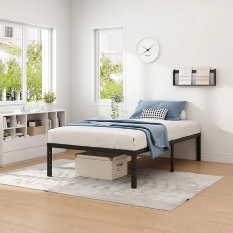 Metal Bed Frame,Twin Size Bed Frame with Storage Space,Heavy Duty Sturdy Mattress Foundation,Easy