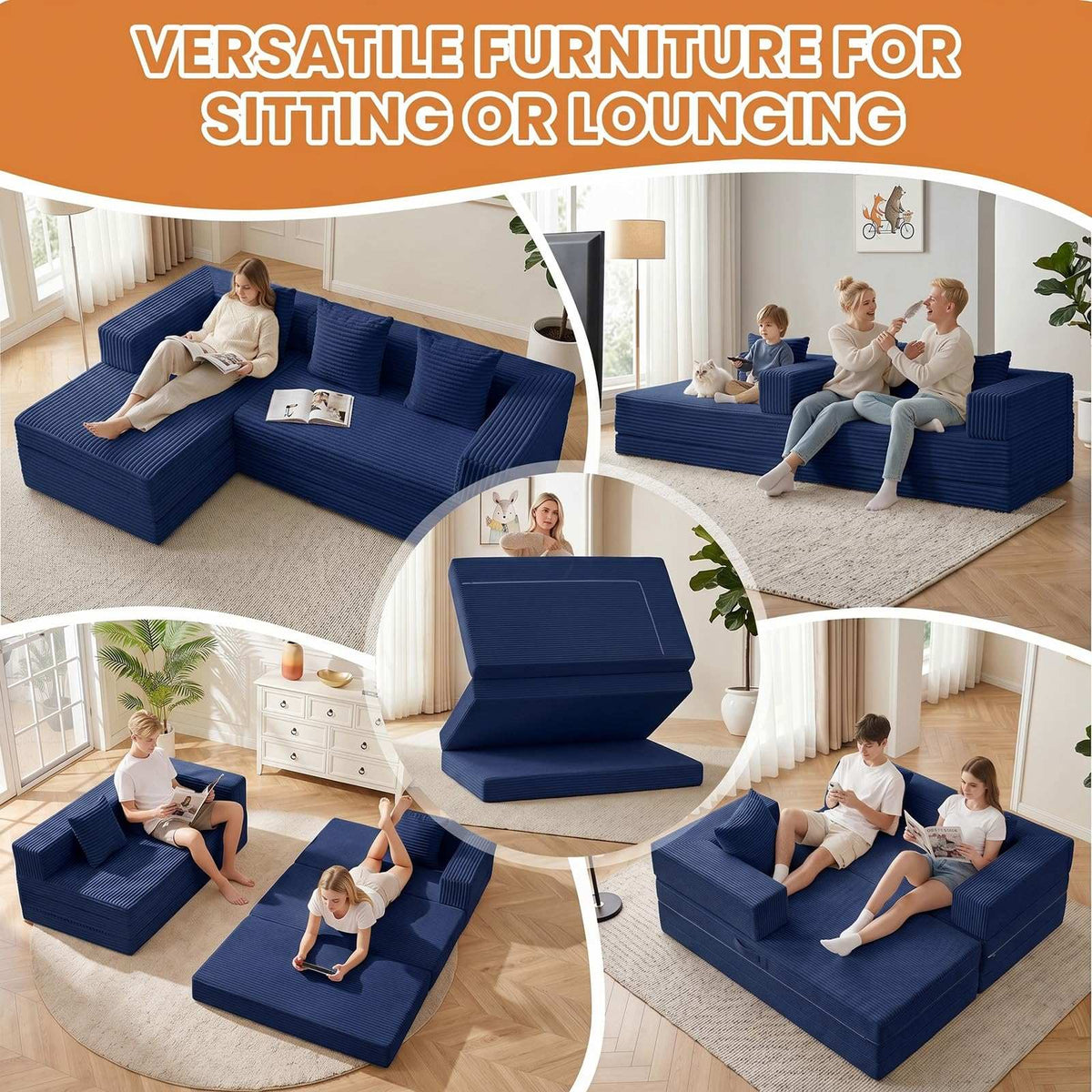 79" Modular Sectional Sofa, Boneless Convertible Sleeper Sofa Bed