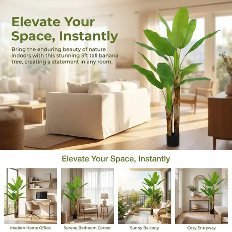 Kiko Artificial 2 Branch 11PCS +2BUD Banana Tree in Plastic Pot Fake Floor Plant Greenery Potted Plants for