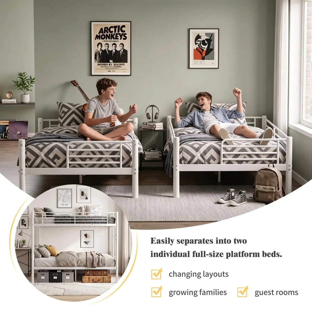 Metal Bunk Bed Twin Over Twin Sturdy Heavy Duty Bunk Beds