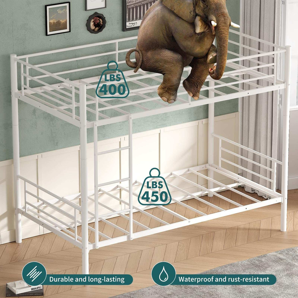 Metal Bunk Bed Twin Over Twin Sturdy Heavy Duty Bunk Beds