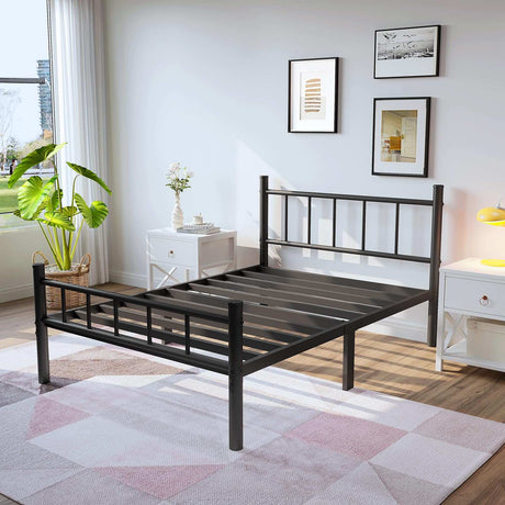 Twin-XL Size Bed Frame with Headboard and Footboard, Black
