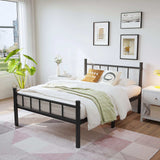 Twin-XL Size Bed Frame with Headboard and Footboard, Black