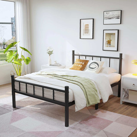 Twin-XL Size Bed Frame with Headboard and Footboard, Black